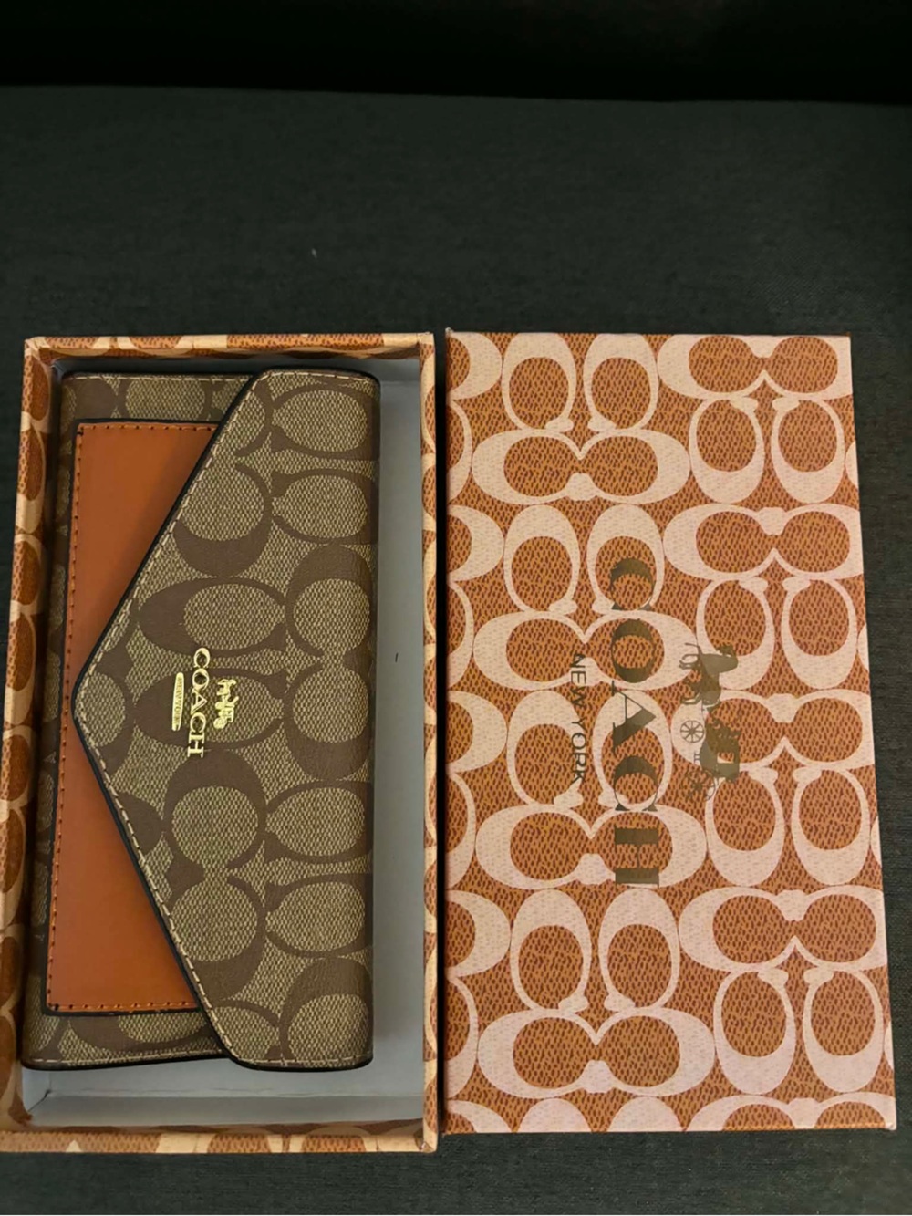 Brown Signature Canvas Card Case with Tan Leather Trim